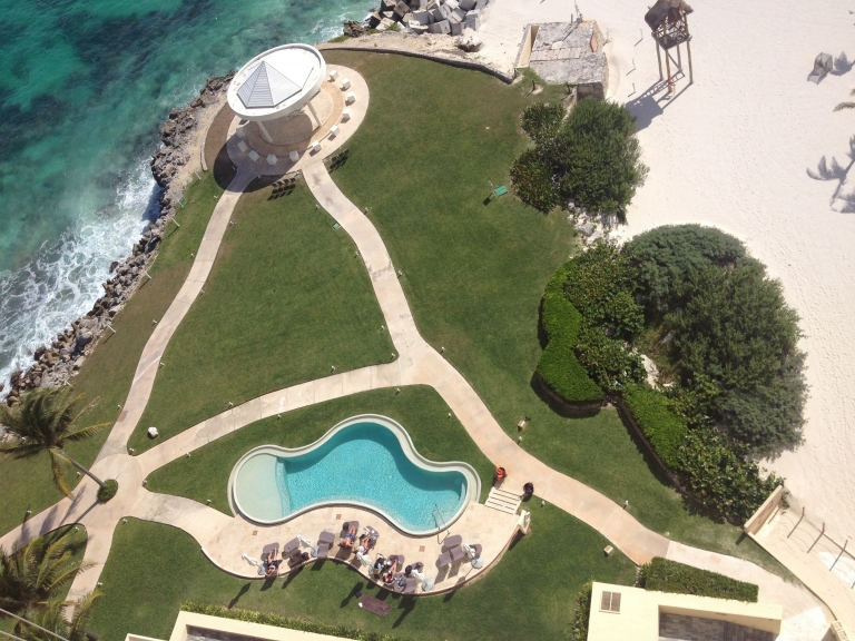 arial view from hotel room of cancun hotel where we got married.